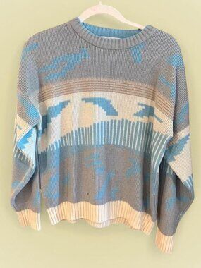 Vtg Saturdays Teal/White Pattern Sweater